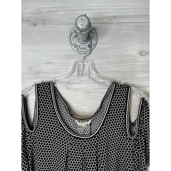 Max Studio Shirt Womens Large Black White Cold Shoulder Polka Dot Knit - Picture 2 of 9